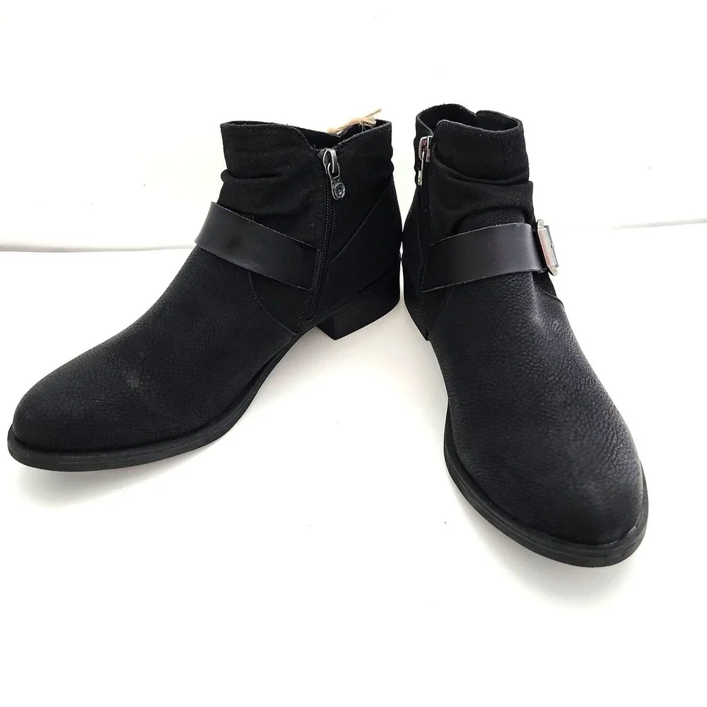 Blowfish Malibu Ankle Boots Black Vegan Leather Buckle Zipper Womens 7